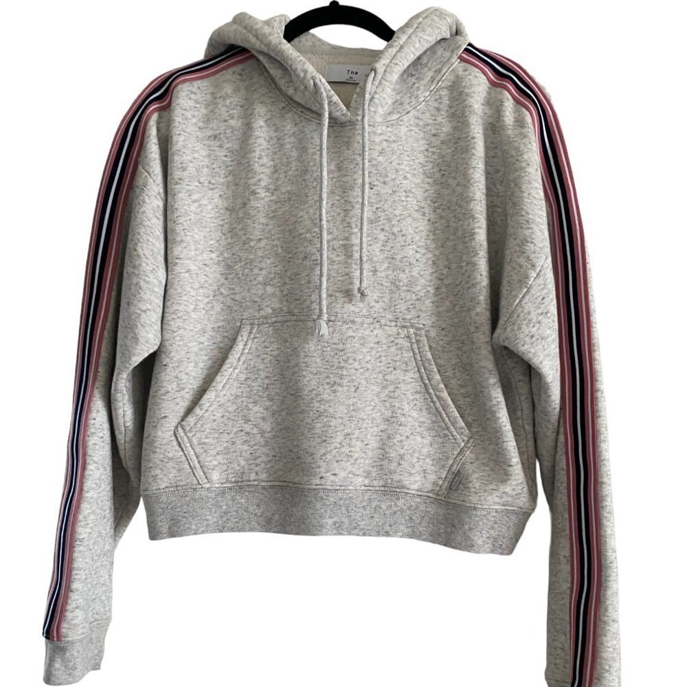 Tna Cozy Fleece Pullover Boyfriend Cropped Hoodie Striped Accents Sleeves Sz XS